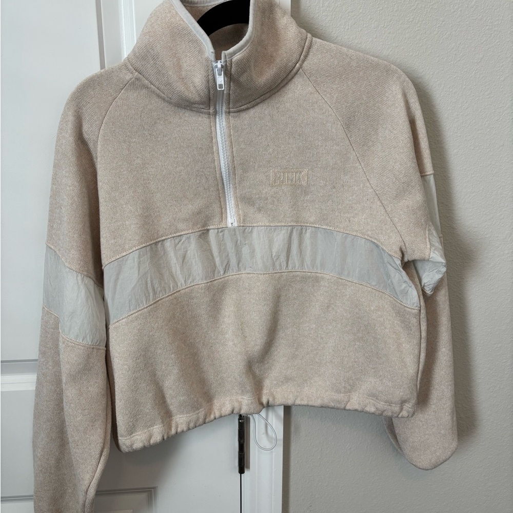Victoria Secret PINK—Beige and White Quarter-Zip Pullover